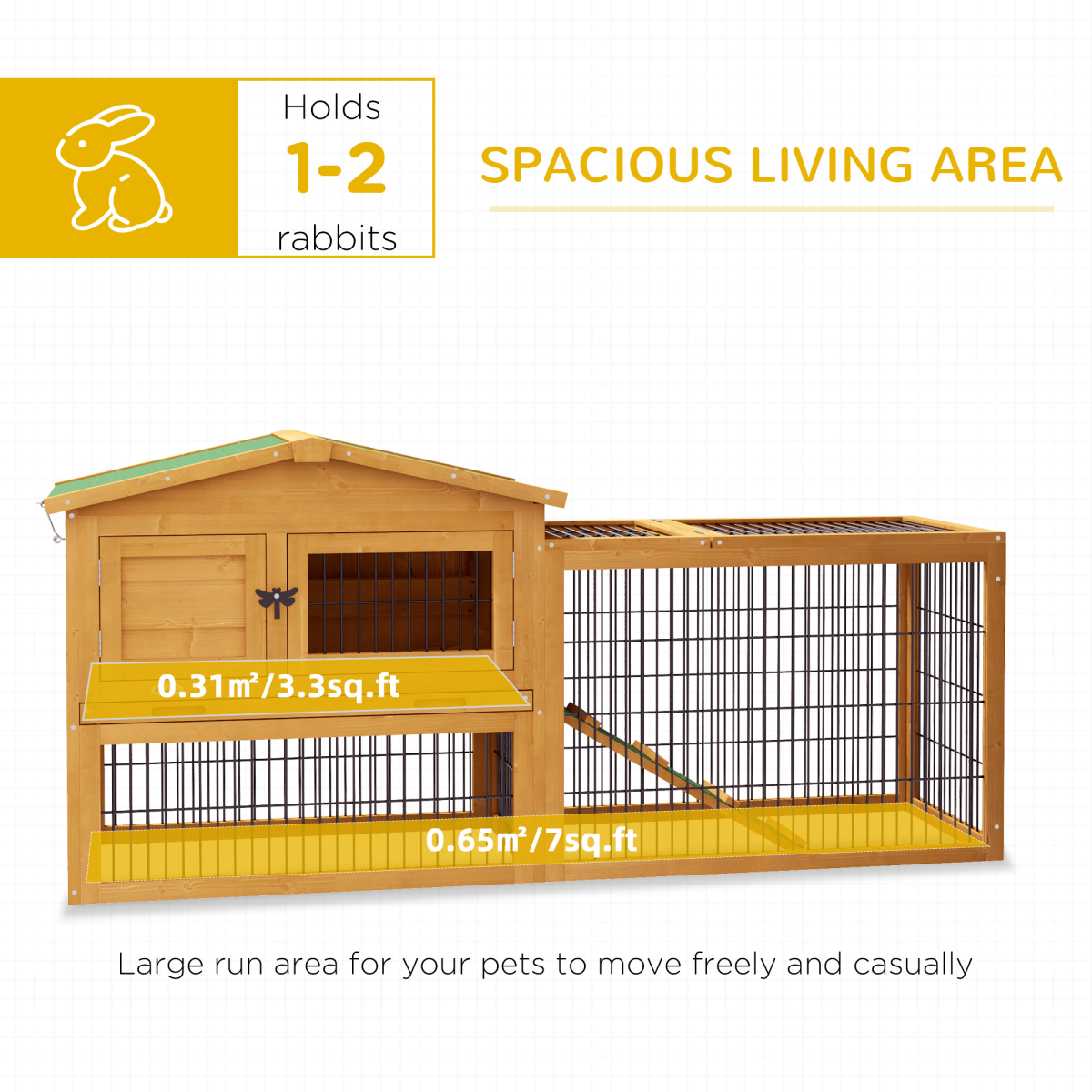 Pawhut Rabbit Hutch Pet House Outdoor Run Design w/ Water-Resistant Paint Ramp