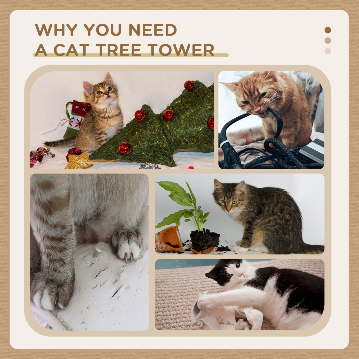 PawHut 2 Tier Cat Resting Tree with Top Basket Cushion Sisal Post Cream White