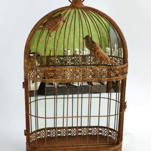 Stylish Rustic Bird Cage Wall Mirror 60cm – Vintage Patina Metal Frame with Bird Design Ideal for Indoor & Outdoor Décor, Perfect as a Window Box or Decorative Flower Display. (Brown)
