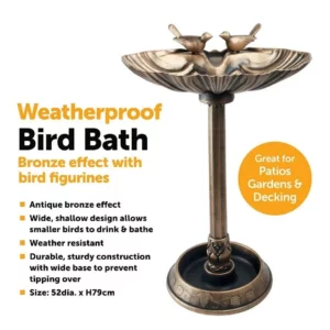 Bronze Effect Bird Bath With Bird Designs