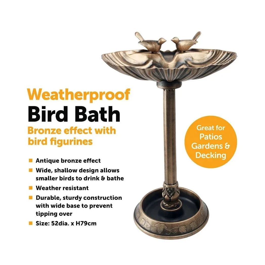 Bronze Effect Bird Bath With Bird Designs