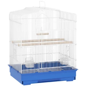 PawHut Large Metal Bird Cage with Perches, Food Bowls, Swing, for Budgies, Parakeets, Blue