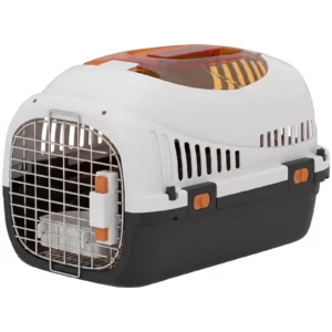 PawHut Plastic Pet Carrier Hard Shell Dog Cat Carrier Max 4 KG Steel Door Feed Bowl Secure Lock 49 x 32 x 31 cm