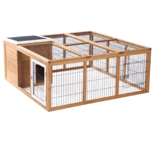 PawHut Rabbit Hutch Outdoor, Guinea Pig House, Bunny Run Cage with Openable Top for 1?2 Rabbits, 123 x 120 x 52cm, Yellow