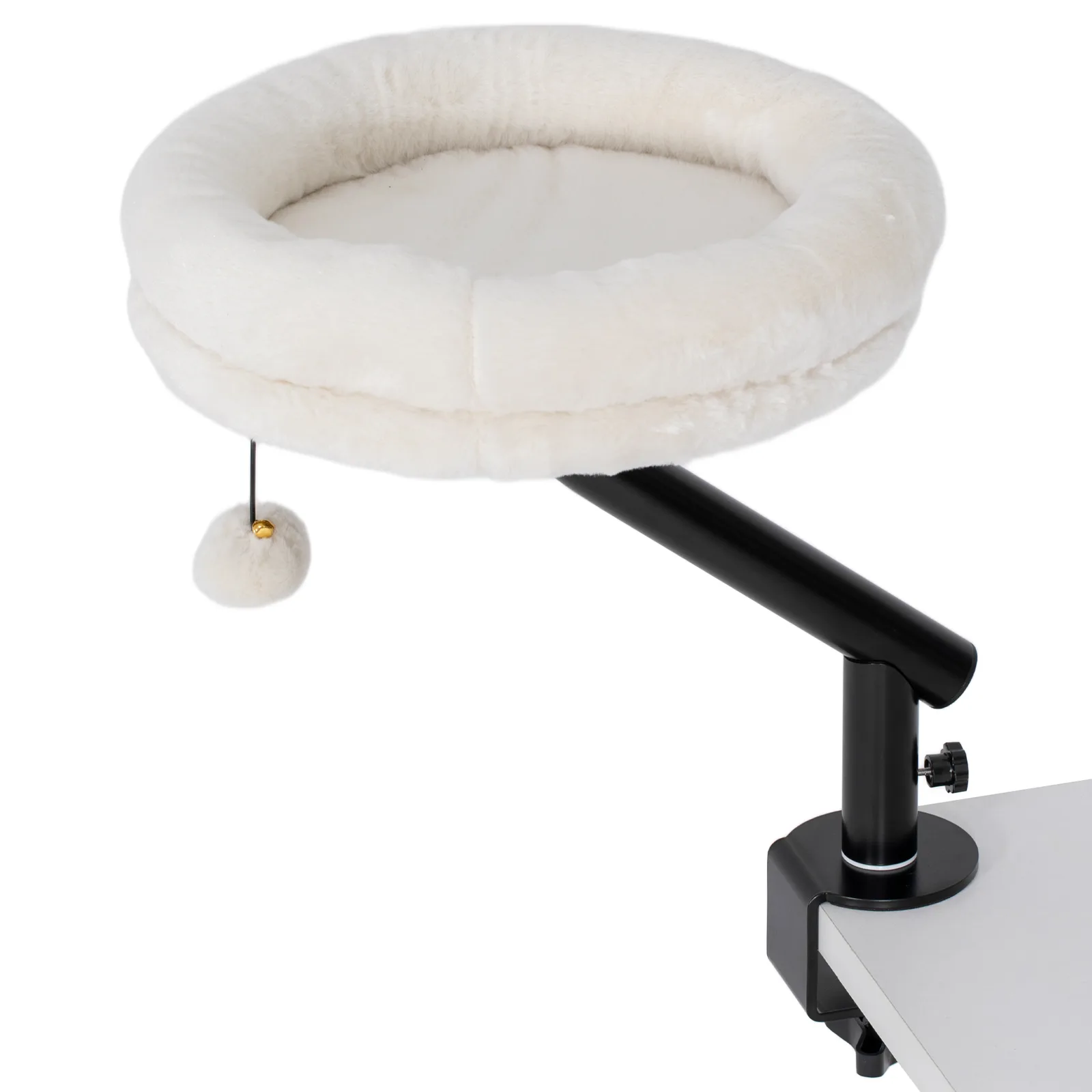 PawHut Cat Desk Bed, Cat Hammock 360° Rotatable Adjustable for Window, Table, Work, Cream White