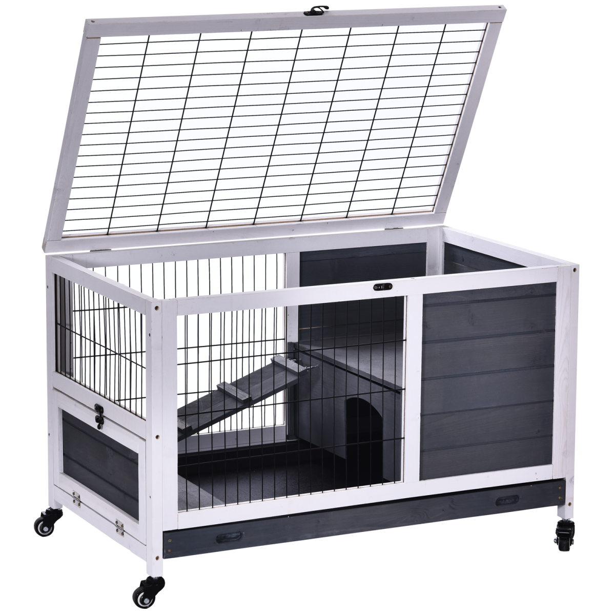 PawHut Rabbit Hutch Outdoor Bunny Cage w/ Run, Removable Tray 120 x 55.5 x 80cm