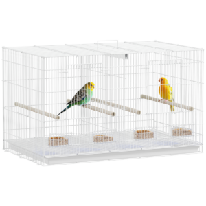 PawHut Bird Cage with Divider, 4 Wooden Perches, Slide Out Tray