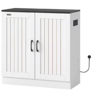 PawHut Fish Tank Stand, 20-29 Gallon Aquarium Stand with Cabinet Storage, Power Outlets and Anti-Tip Kit, White